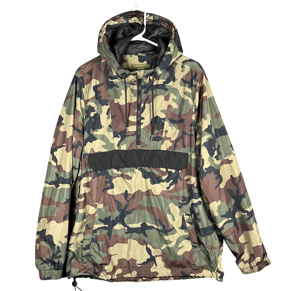 Cotton On Vintage Re-Mastered Anorak Jacket Mens M Camo Half Zip Windbreaker